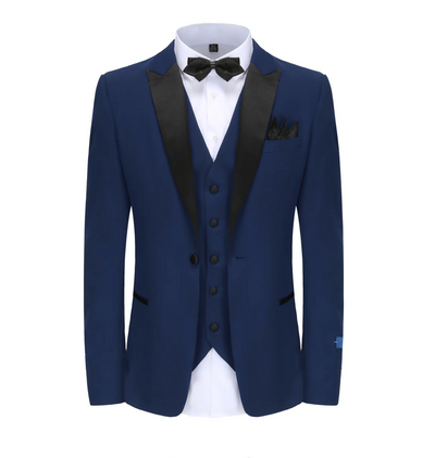 Indico Blue Men's Tuxedo Slim-Fit Black Satin Peak Lapel One Button TX-500