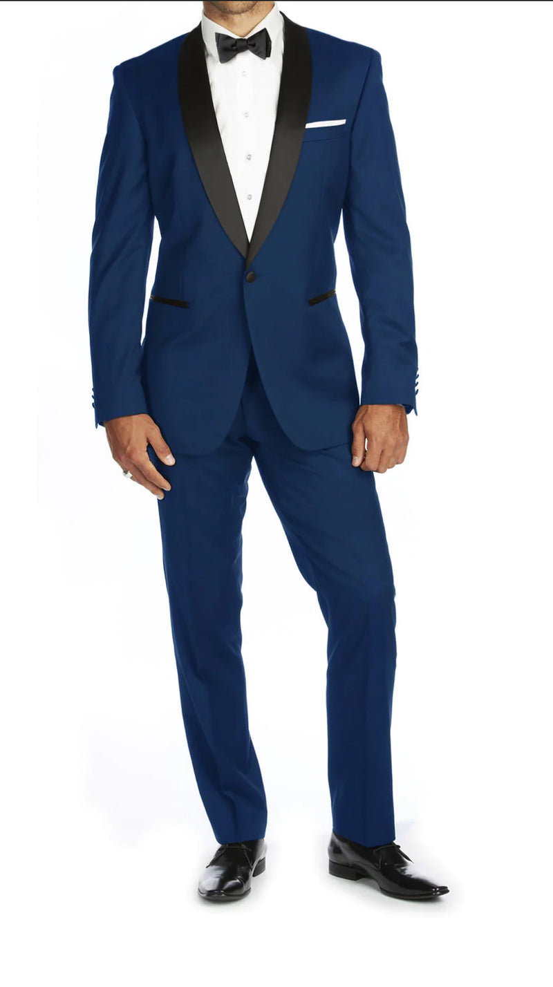 Indigo Blue Slim-Fit Tuxedo Single Breasted Black Shawl Lapel Style-PTX02