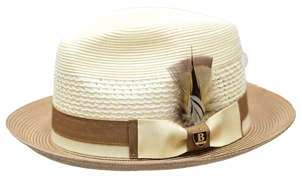 Belvedere 2 Tone Straw Fedora by Bruno Capelo IVORY/COGNAC / XL