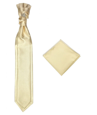 Ivory Fashion Design Men's Tie Cravat with Sliver Diamonds Ring and Handkerchief Set