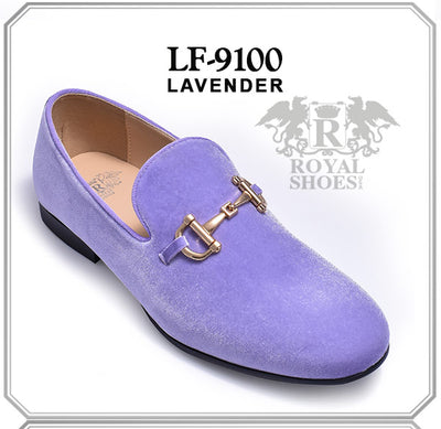 Lavender Men's Velvet Luxury Design Slip-On Loafer with Gold Buckle
