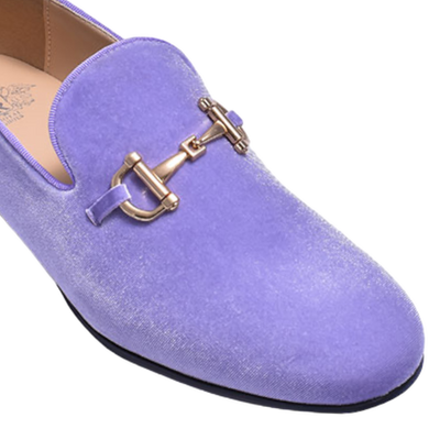 Lavender Men's Velvet Luxury Design Slip-On Loafer with Gold Buckle