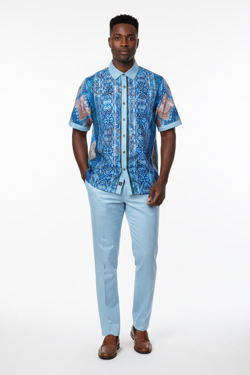 white to blue ombre dress Light Men's Linen Outfit Set Pants and Shirt LUX-660 Prestige 2XL / Light Blue Elegant Yellow Satin Backless Maxi Dress It sits below the Black Label 🖤 'Ysera' Size:Waist 36-42