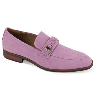 Lilac Men's Slip-on Suede Loafer Shoes with Metal and Braid Buckle