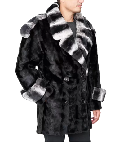 Mink Fur Pea Coat with Chinchilla Print Rex Rabbit Fur