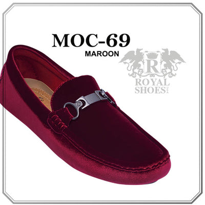 Maroon Suede Men's Loafer with Sliver Buckle Style MOC-69 Burgundy