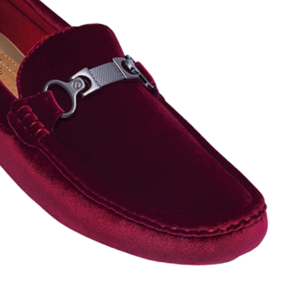 Maroon Suede Men's Loafer with Sliver Buckle Style MOC-69 Burgundy