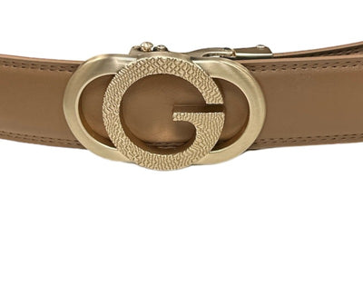 Khaki Men's G Gold Buckle Belt Genuine Leather Luxury Style