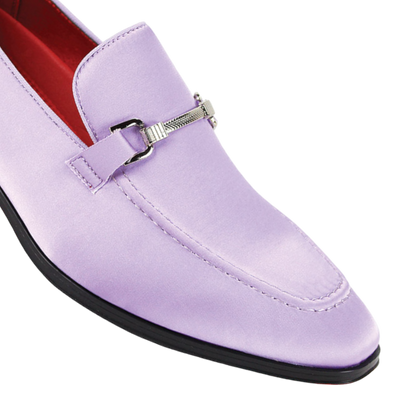 Men's Lilac Dress Satin Material Slip-On Shoes Sliver Buckle Style No-7018