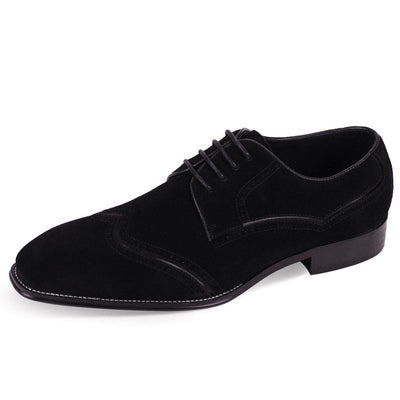 Men's Black Lace-Up Wingtip Suede Leather Shoes
