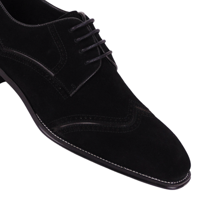 Men's Black Lace-Up Wingtip Suede Leather Shoes