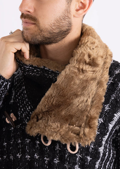 Men's Black Pullover Sweater Fur Collar Fashion Design Style No-235100