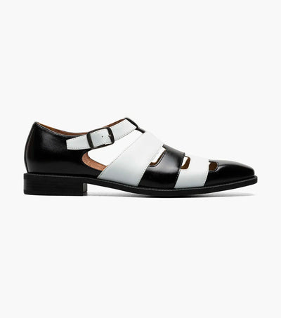 Men's Black/White Summer Leather Sandals Calderon Closed Toe Style No:25599-111