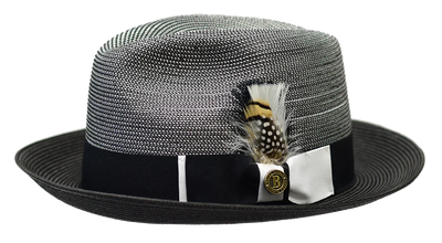 Men's Black and White Georgio Collection 2-Tone Straw Fedora Hat by Bruno Capelo
