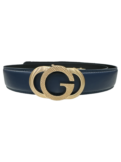 Men's Blue Belt G Gold Buckle Genuine Leather Luxury Style