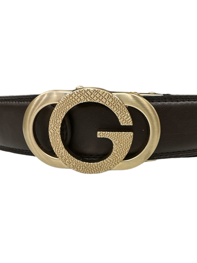 Brown Men's G Gold Buckle Belt Genuine Leather Luxury Style