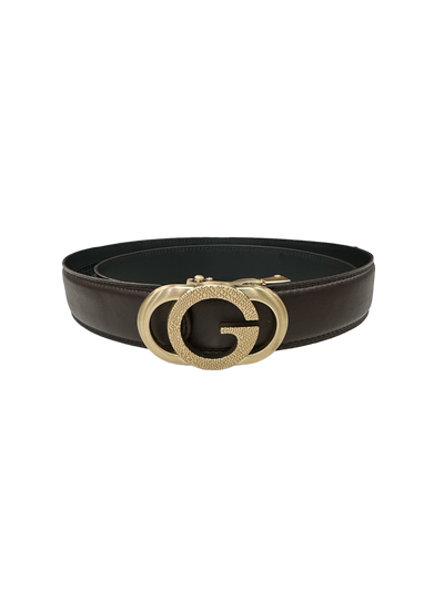 Brown Men's G Gold Buckle Belt Genuine Leather Luxury Style
