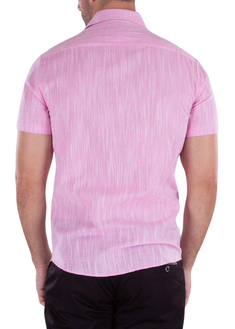 Pink Linen Short Sleeve Button-Up Shirt Modern-FIT Style No-202120