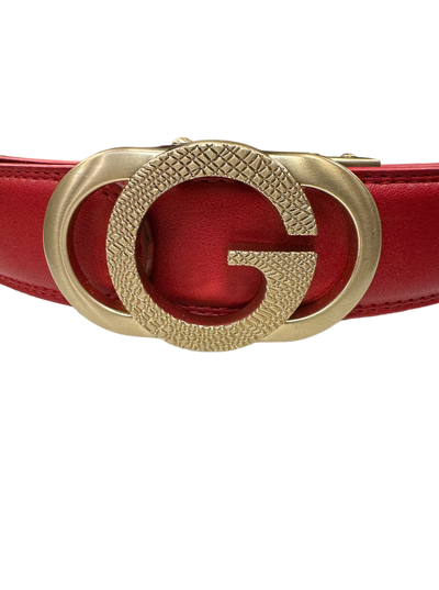 Red Men's G Gold Buckle Belt Genuine Leather Luxury Style
