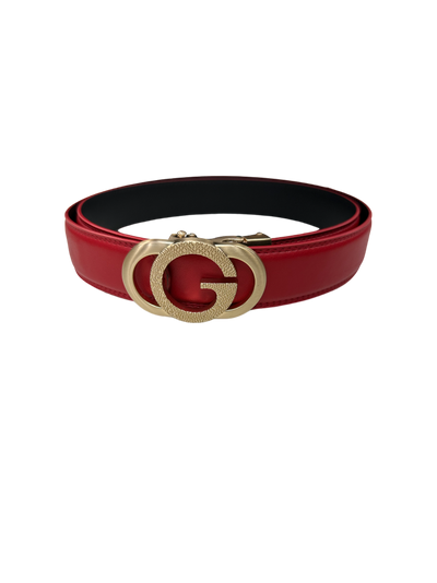 Red Men's G Gold Buckle Belt Genuine Leather Luxury Style