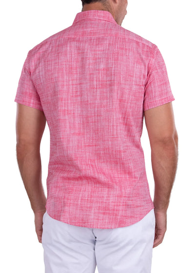 Men's Red Linen Short Sleeve Button-Up Shirt Modern-FIT Style No-202120