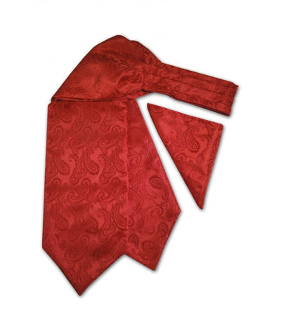 Men's Red Silk Ascot Paisley Scarf Self Ties Pocket Square