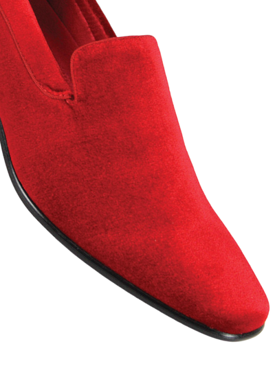 Men's Solid Red Velvet Slip-On Loafer Shoes Luxury Design Style No: 7011