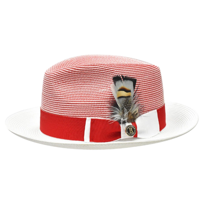 Men's Red and White Georgio Collection 2-Tone Straw Fedora Hat by Bruno Capelo