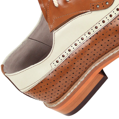 Men's Two-Tone Cognac and Cream Wingtip Genuine Leather Dress Shoes