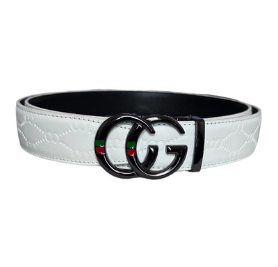 Men's White Luxury Design Belt Genuine Leather G Black Buckle