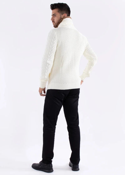 Men's White Sweaters with Fur Turtleneck Jacket Winter Cardigan