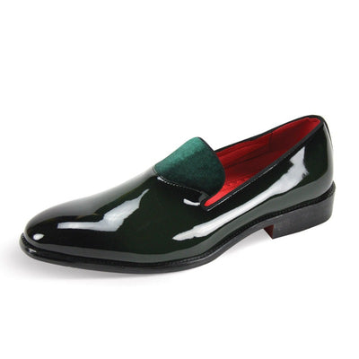 Men's green smokers patent leather shoes with velvet