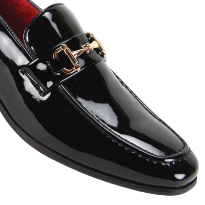 Globe footwear men's black patent leather dress shoes gold buckle