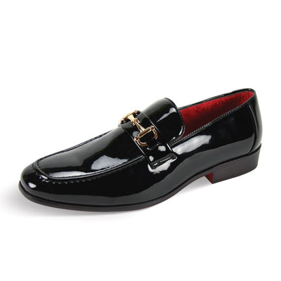 Globe footwear men's black patent leather dress shoes gold buckle