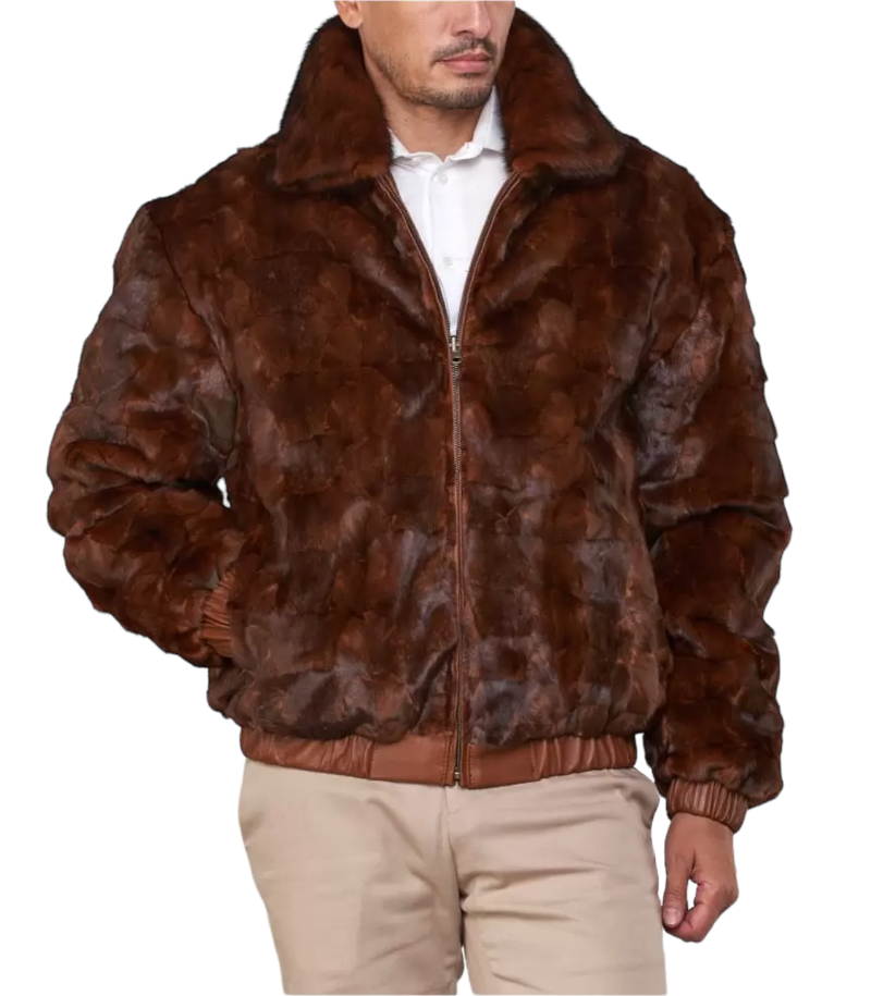 Mink Fur Bomber Jacket Reversible to Leather in Whiskey