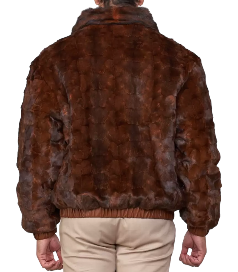 Mink Fur Bomber Jacket Reversible to Leather in Whiskey