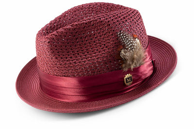 Montique Burgundy Men's Summer Straw Hats Style H-34