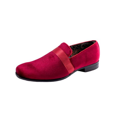 Burgundy Velvet Men's Shoe Slip-on with a satin ribbon Loafer