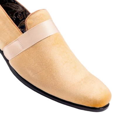 Canary Yellow Velvet Men's Shoe Slip-on with a satin ribbon