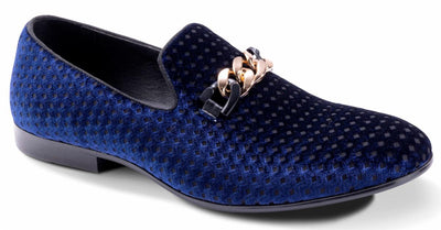 Men's Blue Velvet Material Slip-on Shoe Gold Chain Luxury Loafer