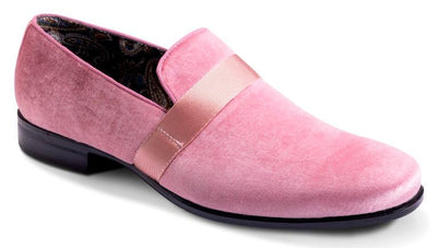 Pink Velvet Men's Shoe Slip-on with a satin ribbon Loafer