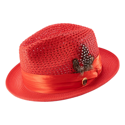 Montique Red Men's Summer Straw Hats Style H-34