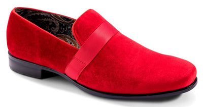 Red Velvet Men's Shoe Slip-on with a satin ribbon Luxury Style Loafer