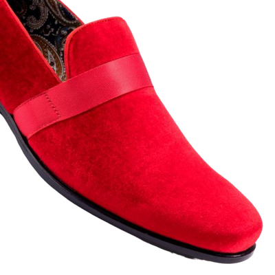 Red Velvet Men's Shoe Slip-on with a satin ribbon Luxury Style Loafer