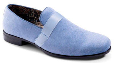 Sky Blue Velvet Men's Shoe Slip-on with a satin ribbon