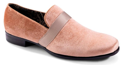 Tan Velvet Men's Shoe Slip-on with a satin ribbon Tuxedo Loafers