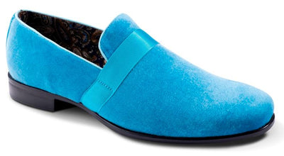 Montique Teal Aqua Velvet Men's Shoe Slip-on with a Satin Ribbon Tuxedo Loafers