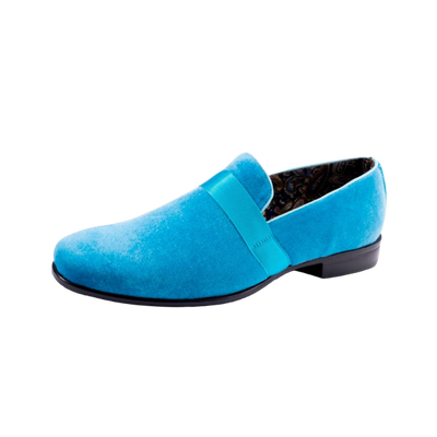 Montique Teal Aqua Velvet Men's Shoe Slip-on with a Satin Ribbon Tuxedo Loafers