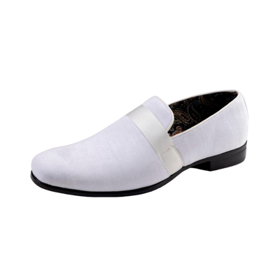White Velvet Men's Shoe Slip-on with a satin ribbon Luxury Style Loafer