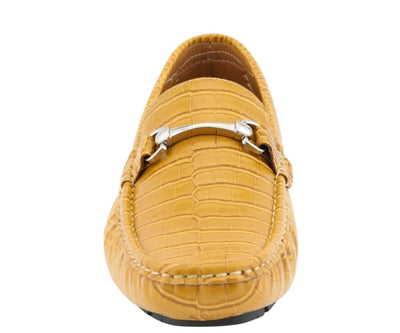 Mustard Men's Croc Leather Loafer Sliver Buckle Summer Shoes